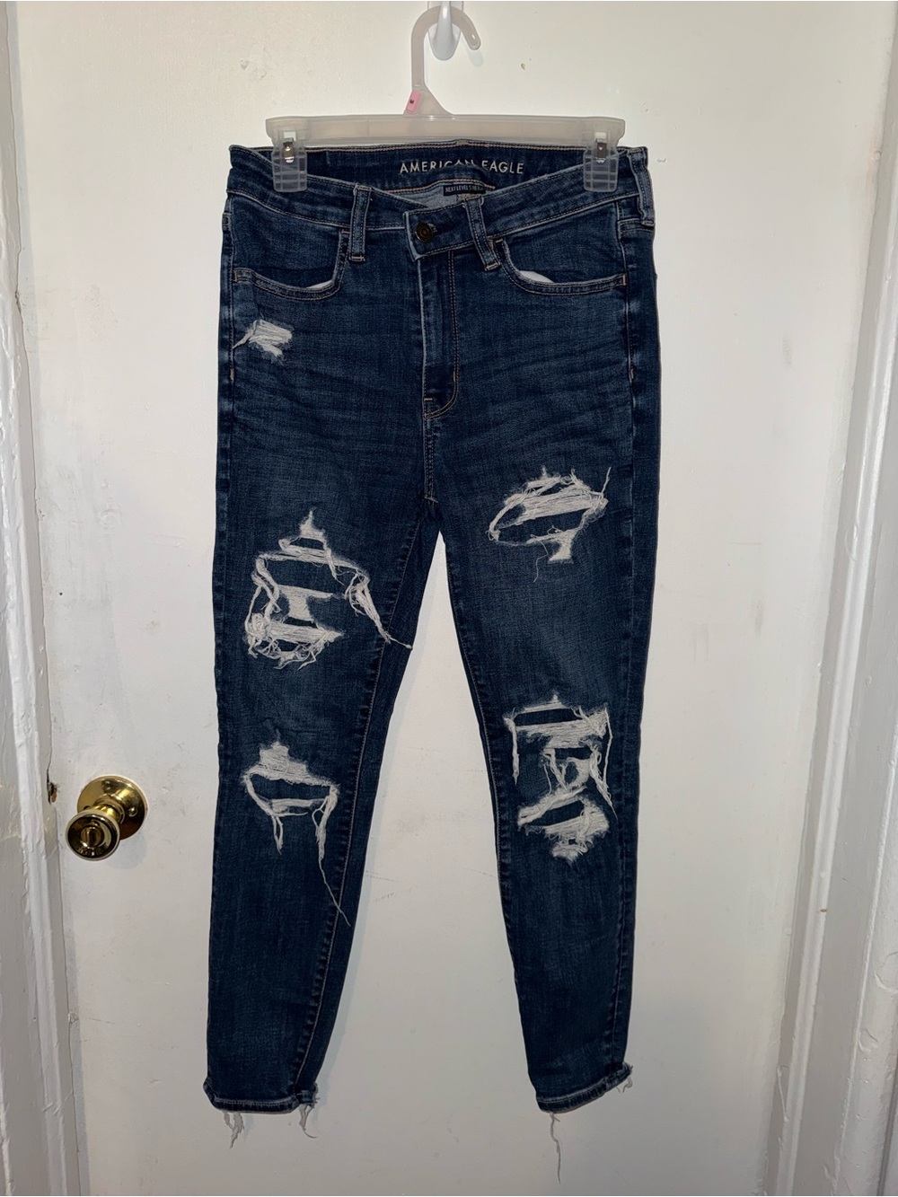 American Eagle Outfitters Dark Blue Distressed Skinny Jeans